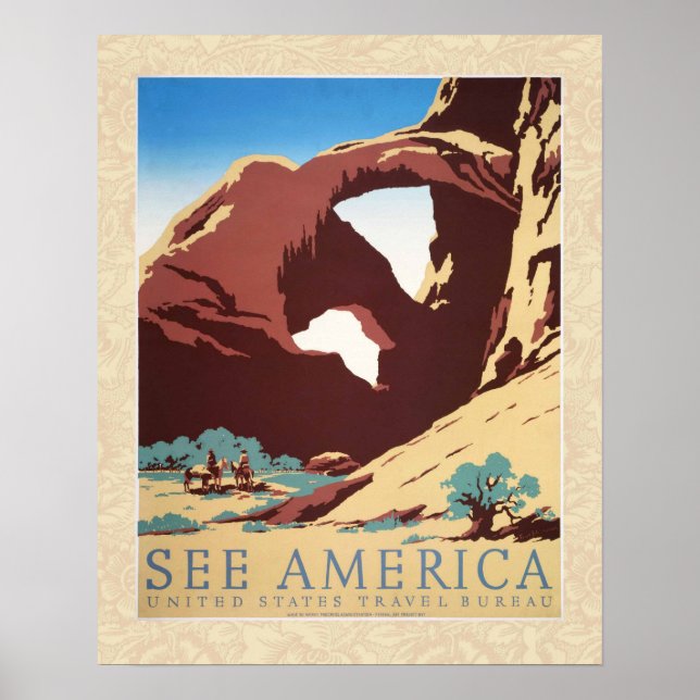 Poster Caubói Deserto Vintage Ocidental Cavalos  (Frente)