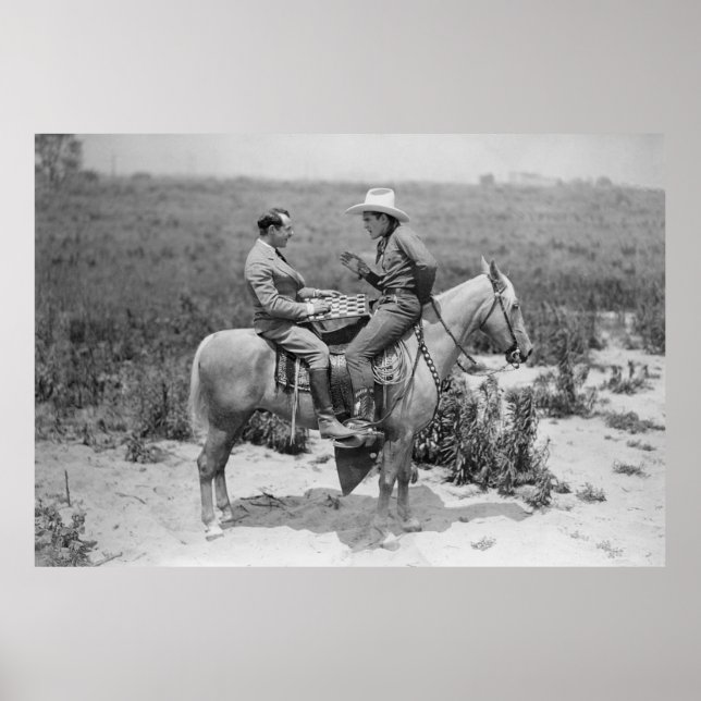 Poster Caubói e empresário jogando damas a cavalo (Frente)