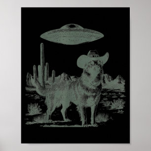Poster Caubói engraçado cachorro alienígena ufo encontro 