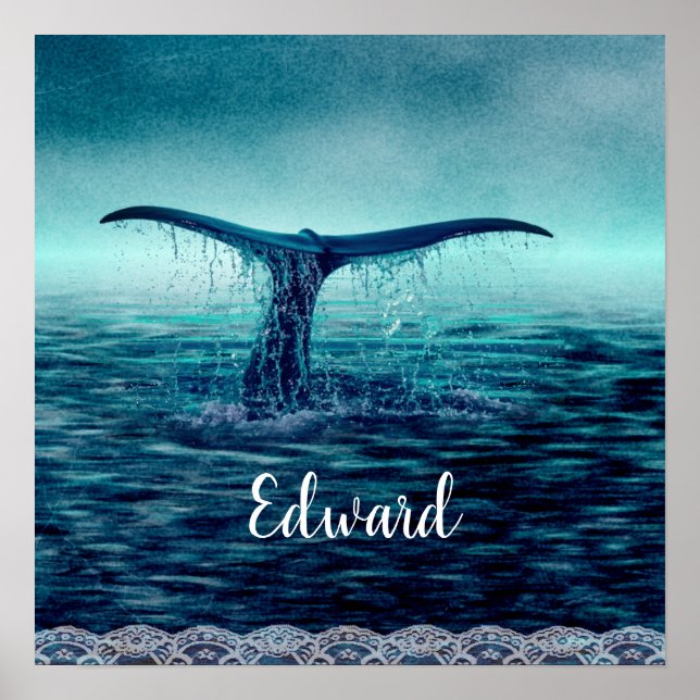 Poster Cauda de Baleia sobre o Oceano Personalizado (Frente)