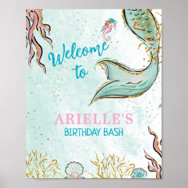 Poster Cauda de sereia brilhante menta sob o mar Bem-vind