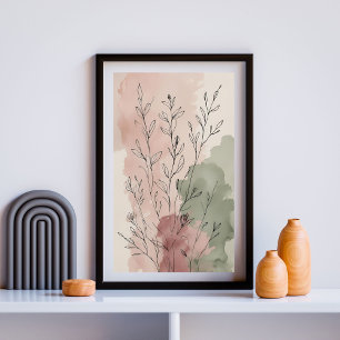 Poster Caule Botânico de Outono Água-Forte Floral Abstr