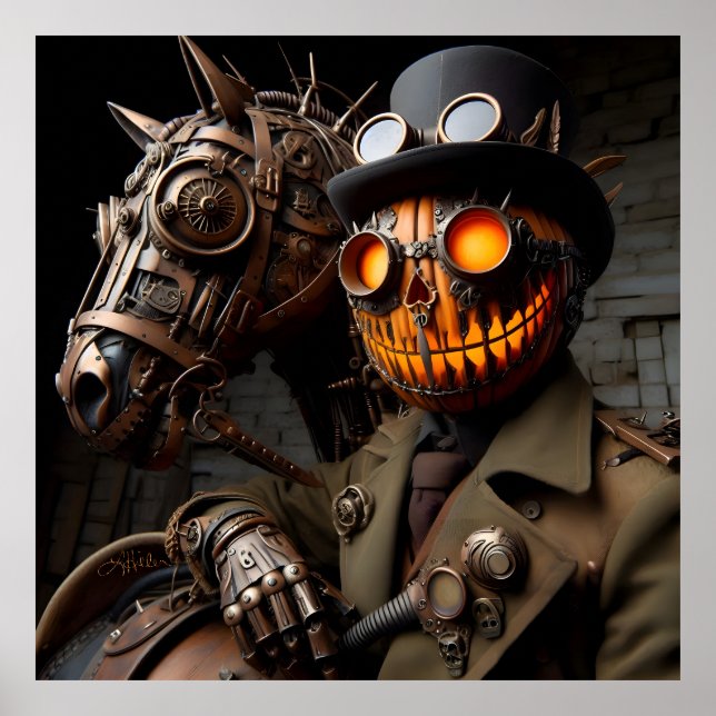Poster Cavaleiro Abóbora de Halloween Steampunk (Frente)