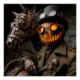 Póster Cavaleiro Abóbora de Halloween Steampunk
