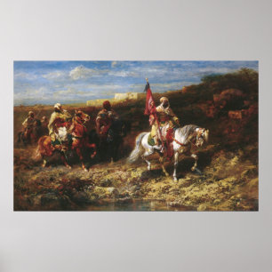 Poster Cavaleiro árabe de Adolf Schreyer em uma paisagem
