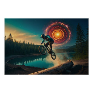 Póster Cavaleiro BMX por um Lago Florestal