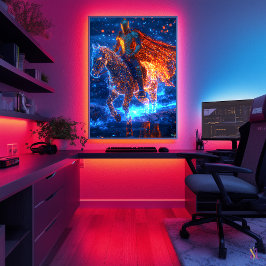 Poster Cavaleiro Cibernético Neon em um Cavalo Glowing – 