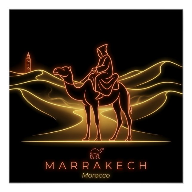 Póster Cavaleiro de Camelo de Marrakech - Saara - Marroco (Frente)