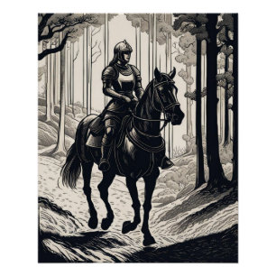 Póster Cavaleiro de mulher cavalando em um cavalo na flor