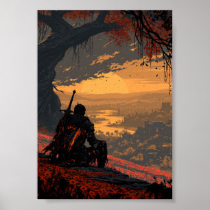 Poster Cavaleiro Descansando em Fantasia Sombria Observan