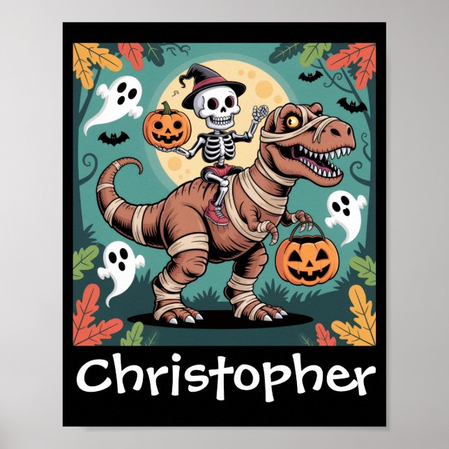 Poster Cavaleiro Dino Assustador – Esqueleto no T-Rex de  (Frente)