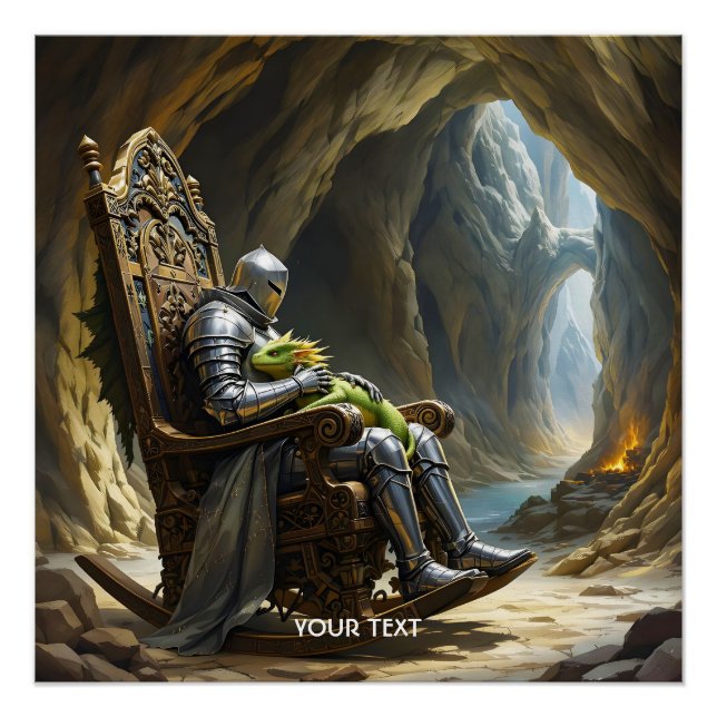 Póster Cavaleiro Dragão da Caverna Fantasia Fofa (Frente)