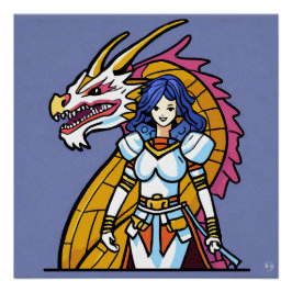 Póster Cavaleiro E Dragão Poster brilhante