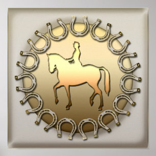 Póster Cavaleiro e ferraduras do cavalo do adestramento