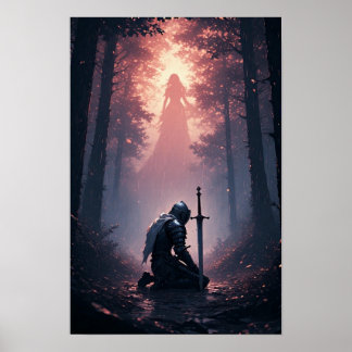 Poster Cavaleiro Épico em uma Floresta de Fantasia Sombri