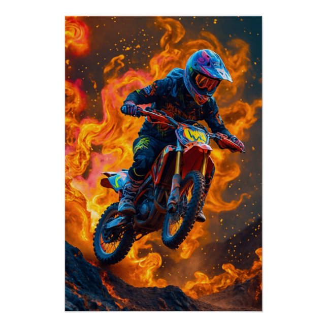Póster Cavaleiro Motocross em um vulcão (Frente)