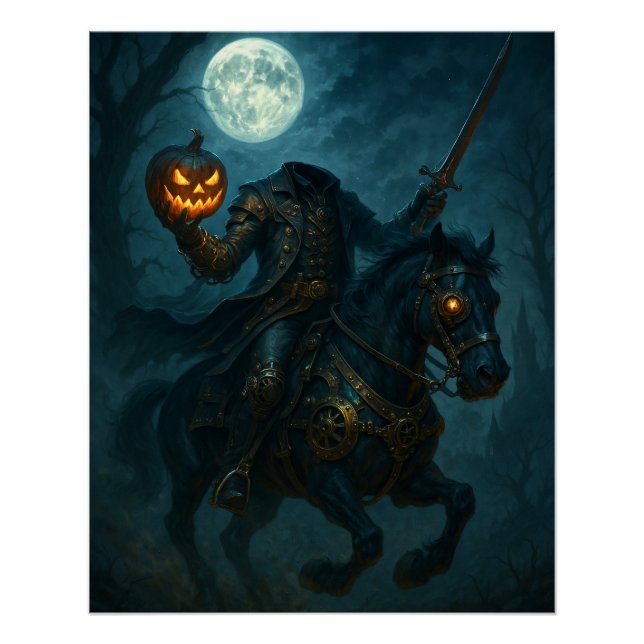Póster Cavaleiro Sem Cabeça de Terror Gótico Steampunk (Frente)