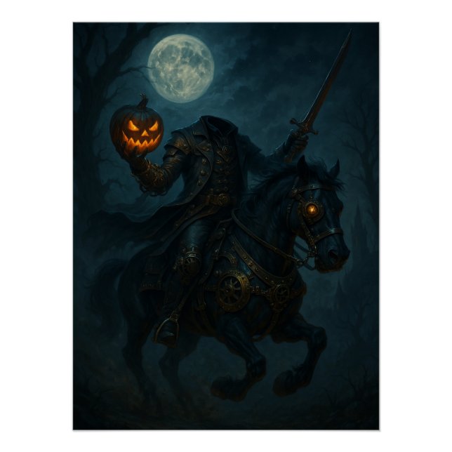 Póster Cavaleiro Sem Cabeça de Terror Gótico Steampunk (Frente)