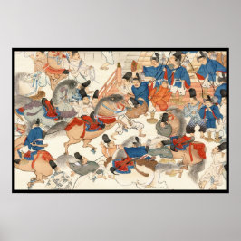 Poster cavaleiros de cavalo ukiyo-e vintage do japão lega