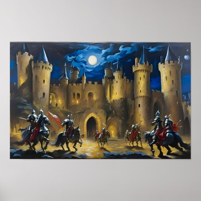 Poster Cavaleiros Guardando Um Castelo À Noite (Frente)