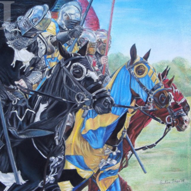 Poster cavaleiros medievais joujando em cavalos arte hist (Criador carregado)
