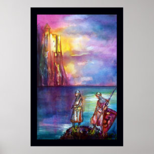 Póster Cavaleiros medievais PENDRAGON,Lago Sunset,Fantasi