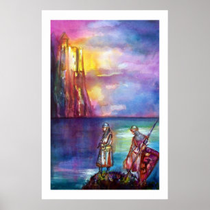 Póster Cavaleiros medievais PENDRAGON,Lago Sunset,Fantasi