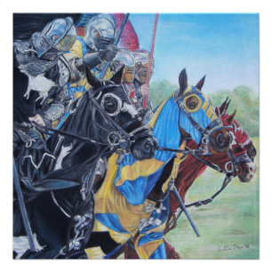 Póster cavaleiros medievais que jousting na arte