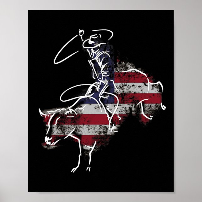 Poster Cavalgada de Touro de Rodeio Americano Retro Grung (Frente)