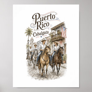 Poster Cavalgada Puerto Rico Equitação 8x10