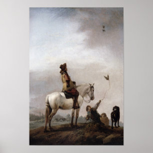 Póster Cavalheiro em um cavalo que olha um falcoeiro
