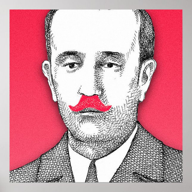 Poster Cavalheiro Vintage com bigode rosa engraçado (Frente)