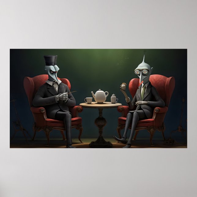 Poster Cavalheiros de bebendo de chá com torção Quirky Cr (Frente)