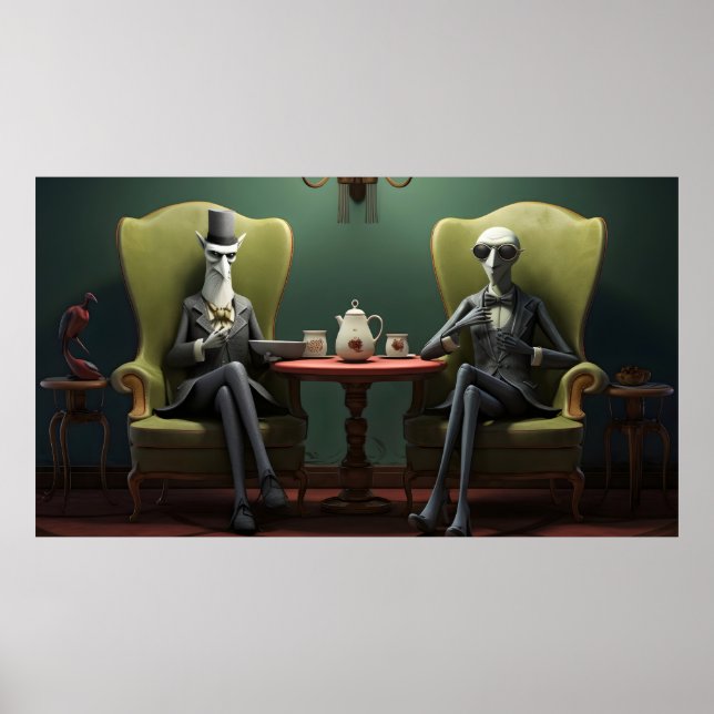 Poster Cavalheiros excêntricos e sinistros que bebem chá (Frente)