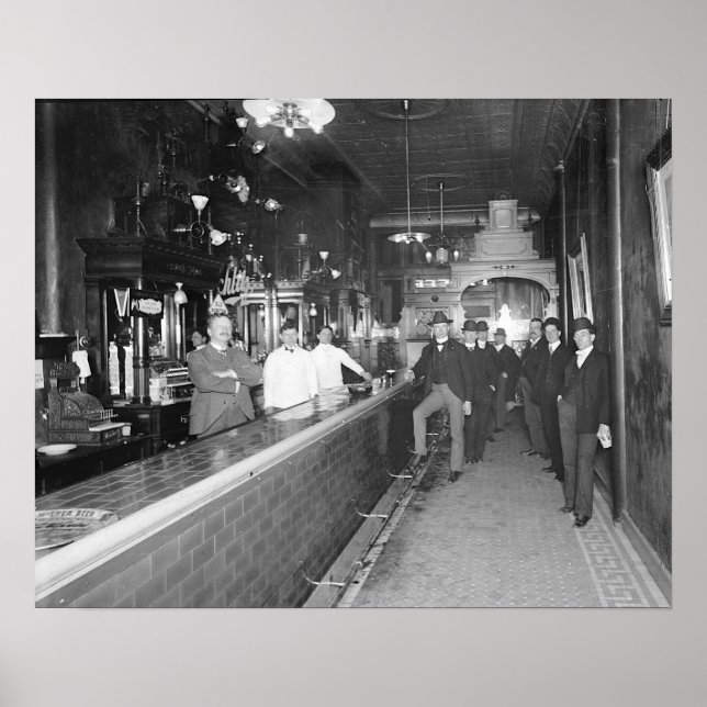 Póster Cavalheiros No Bar, 1910. Foto Antiga (Frente)