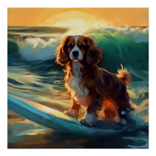 Póster Cavalier King Beach Surfing Painting