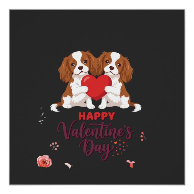 Póster Cavalier King Cachorro Feliz Dia dos Namorados Flo (Frente)