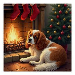 Póster Cavalier King Charles junto à Lareja de Natal
