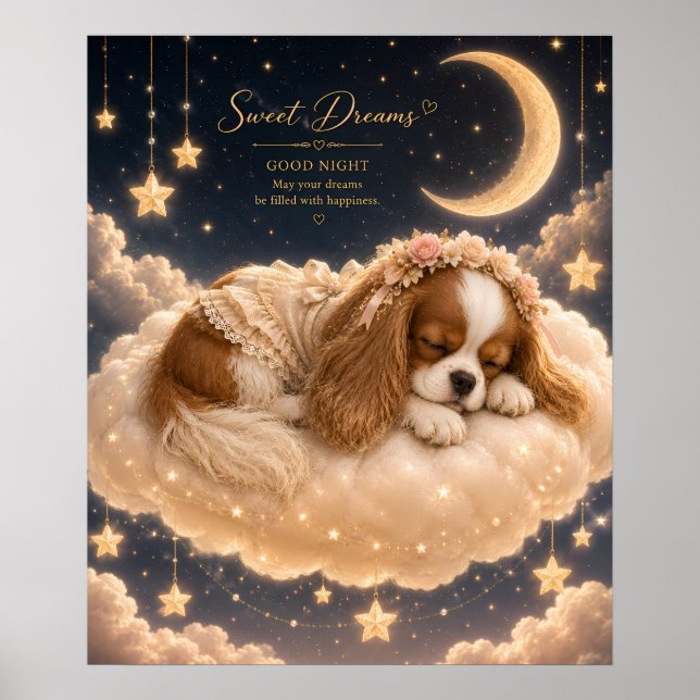 Poster Cavalier King Charles Spaniel Adormecido na Nuvem  (Frente)