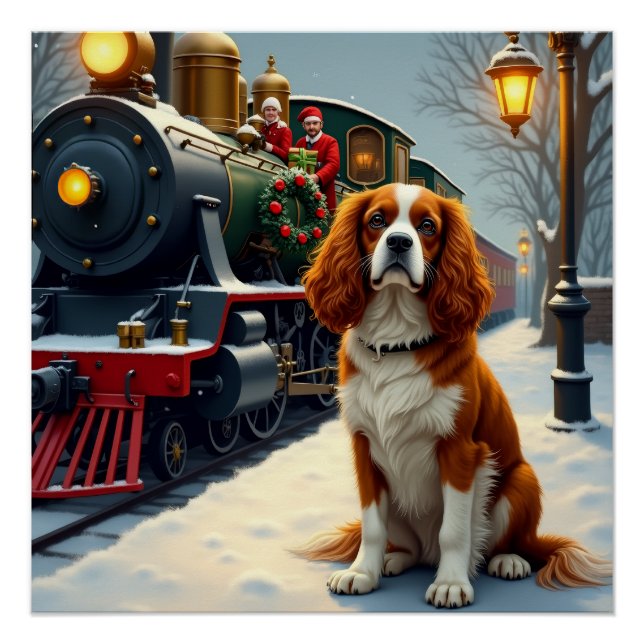 Póster Cavalier King Charles Spaniel Christmas Train (Frente)