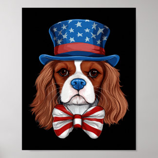 Poster Cavalier King Charles Spaniel Com a Bandeira dos E
