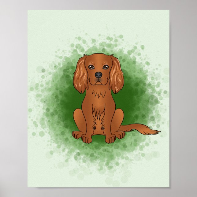 Poster Cavalier King Charles Spaniel de rubi em verde (Frente)