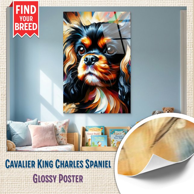 Póster Cavalier King Charles Spaniel Dog Acrylic Print (Glossy Wall Art - Cavalier Spaniel Bold Abstract Portrait)
