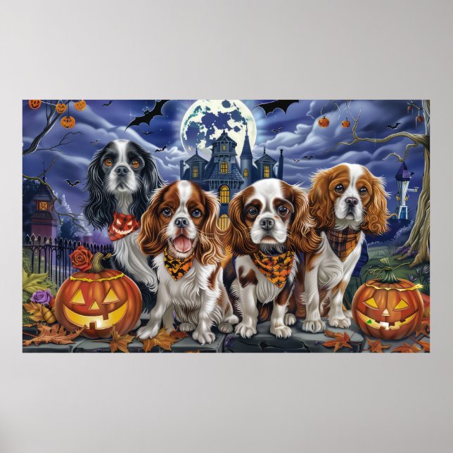 Poster Cavalier King Charles Spaniel Halloween Assustador (Frente)