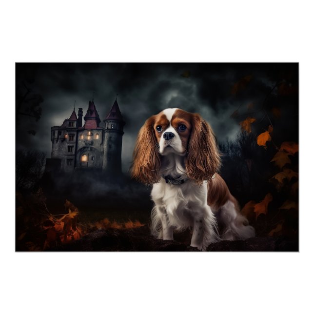 Póster Cavalier King Charles Spaniel Halloween Assustador (Frente)
