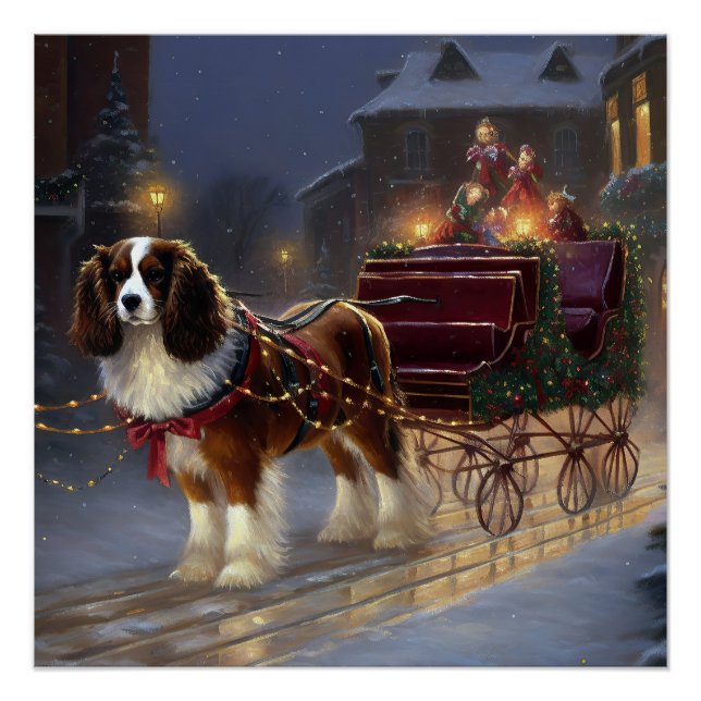 Póster Cavalier King Charles Spaniel Natal Festivo (Frente)