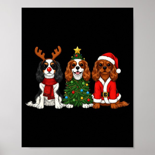 Poster Cavalier King Charles Spaniel Natalino Papai Noel (Frente)