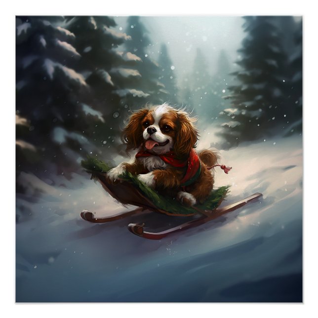 Póster Cavalier King Charles Spaniel neve de Natal (Frente)