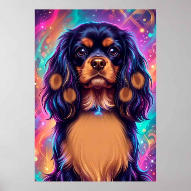 Poster Cavalier King Charles Spaniel Psicodélico Neon Por (Frente)