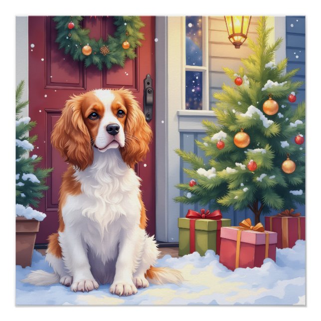 Póster Cavalier King Charles Spaniel Snowy Christmas (Frente)